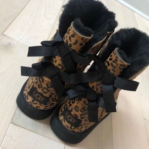 UGG bow sheepskin leopard brown black bow boots 4